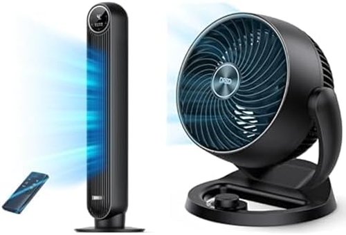 DREO Tower Fan Bundle - 25ft/s Quiet Oscillating Floor Fan with 4 Speeds & Modes | 12-Inch Table Air Circulator