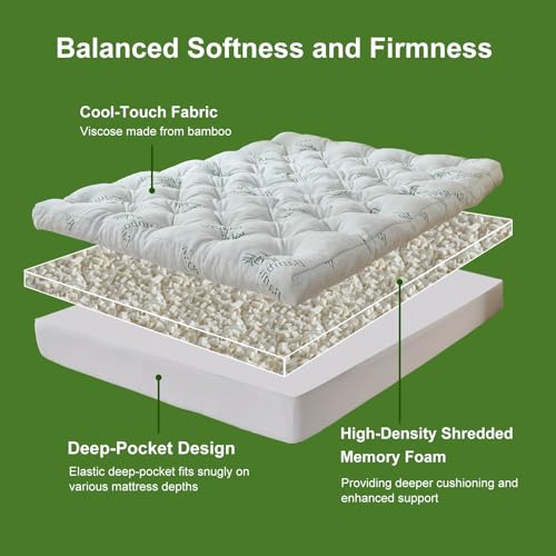 Whatsbedding Queen Memory Foam Mattress Topper 5 Inches Bamboo Viscose Cooling