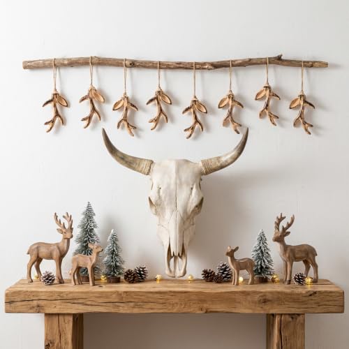 Deloky B-12pcs Rustic Deer Antler Christmas Ornaments - Reindeer Hanging Decor