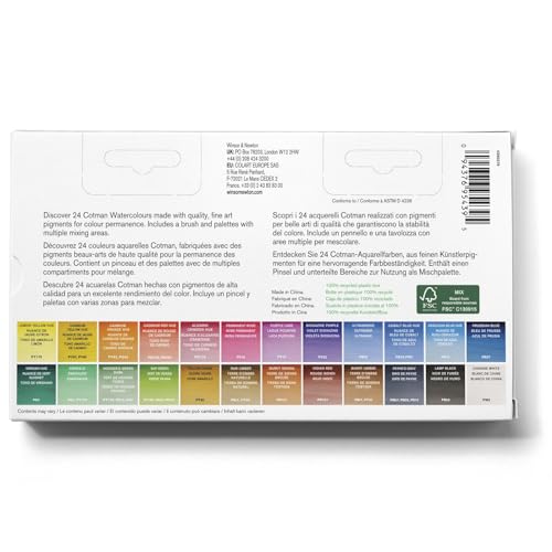 Winsor & Newton Cotman Watercolor Paint Set 24 Half Pan Studio Set - Includes Brush