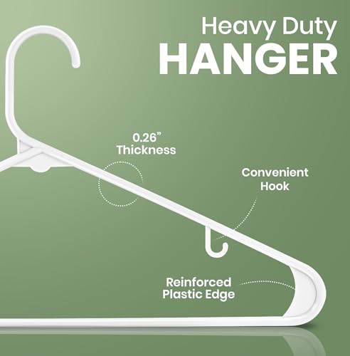 Utopia Home Plastic Hangers 100 Pack with Built-in Strap Hooks - White