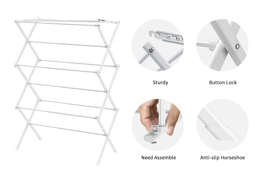 Rbitroise 3 Tier Clothes Drying Rack, Foldable Drying Rack Clothing,Indoor & Outdoor Laundry Rack for Drying Clothes,Space-Saving Design, Metal Collapsible Dryer Racks for Laundry,Pure White