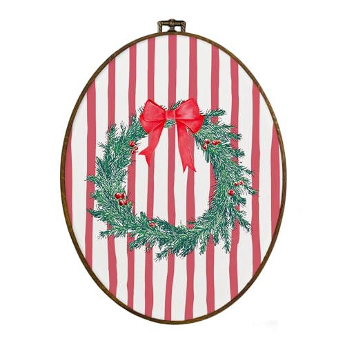 dvhdajed 11.3x8.7 Oval Red Bow Christmas Wreath Framed Canvas Wall Art