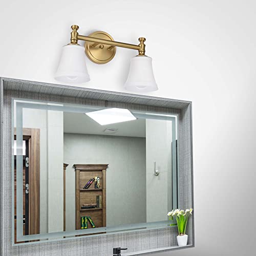 Aged Brass 2-Light Bathroom Vanity Wall Sconce with Opal Glass Shade - Traditional Hanaloa Fixture