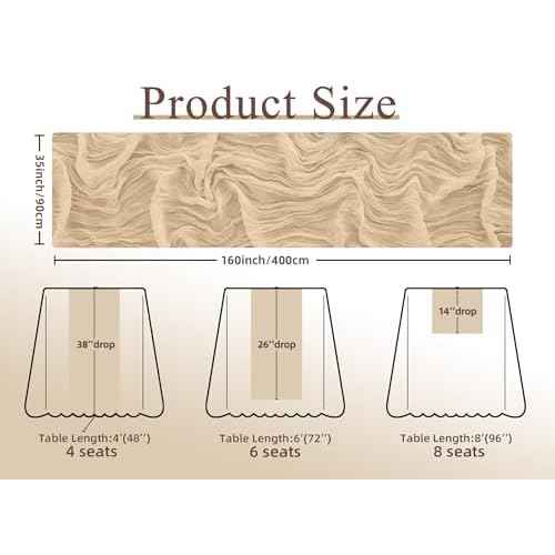13Ft Beige Cheesecloth Table Runner, 35x160 inches Long Boho Gauze Cheese Cloth Table Runner, Cream Rustic Sheer Table Runners for Wedding Birthday Party Bridal Baby Shower Table Decorations
