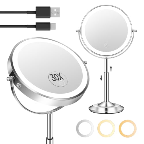 Chrome 8-Inch Magnifying Makeup Mirror with Lights, Height Adjustable