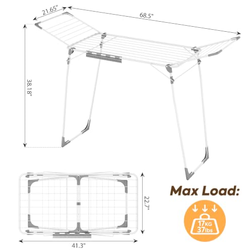Heavy Duty Folding Clothes Drying Rack 68.5 Inch with Sock Clips - Large Laundry Organizer