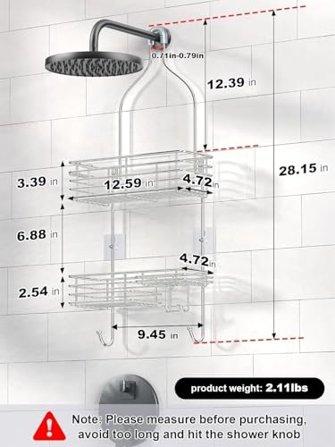 SMARTAKE Hanging Shower Head Caddy with Soap Dish - Silver (Variation 01)