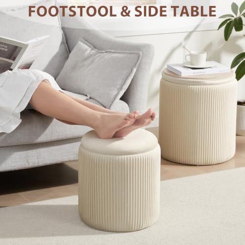 Beige Royal Windsor Round Storage Ottoman Set of 2 - Vanity & Footrest