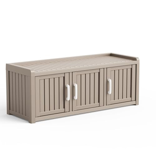 Grey 3-Door Waterproof Resin Shoe Bench with Adjustable Shelves - Indoor & Outdoor Use