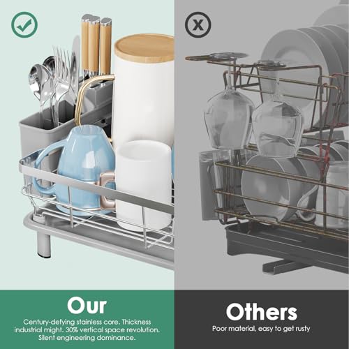 MOUKABAL Stainless Steel Dish Drying Rack for Kitchen Counter, Grey