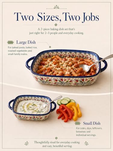 Olive Garland Hand-Painted Ceramic Baking Dish Set - 2-Piece Pottery Style Cookware