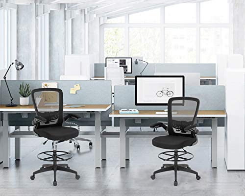 Tall Drafting Chair - Ergonomic Office Stool with Footrest - Black