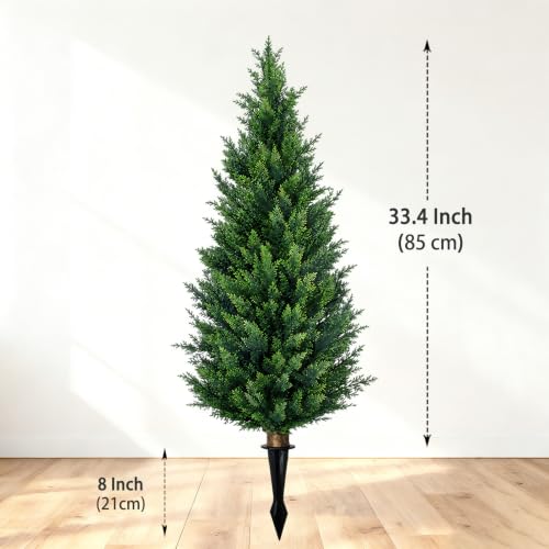 Artificial Cedar Topiary Trees - 3Ft Green Ground Spike Shrubs, 2-Pack, UV Resistant for Indoor & Outdoor Decor - Variation: Green Ground Spike Cedar-2pcs / 3FT