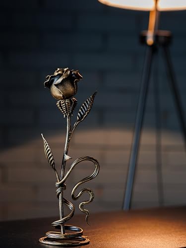 Hand-Forged Bronze Metal Rose Sculpture - Romantic Gift for Anniversaries & Special Occasions