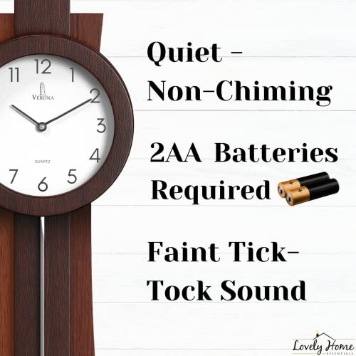 Mahogany Modern Pendulum Wall Clock Battery Operated Quiet Wooden