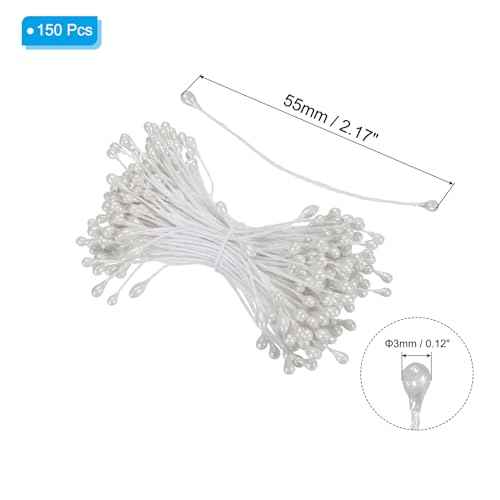 PATIKIL 3mm Double Heads Flower Stamen, 150 Pcs Artificial Flower Stamen Pistil Matt Pearl Floral Stamen for DIY Christmas Card Wedding Decoration, White