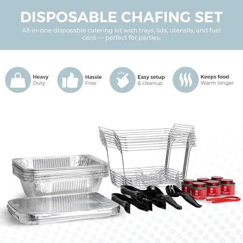 Alpha Living 6 Pack Disposable Chafing Dish Buffet Set with Racks - Complete Kit for Parties