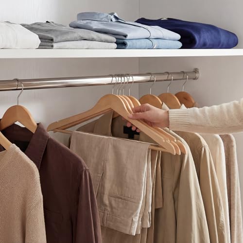 Heavy Duty Wooden Coat Hangers 0.5" Thick - Natural 30 Pack - Contoured Clothing Hangers