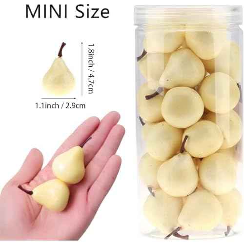 27 Pcs Small Artificial Pears,Mini 1.8 Inch Fake Pear for Decoration, Realistic Plastic Fake Fruits for Home Kitchen Party Decor