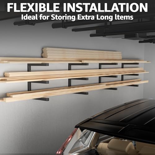 Wall Mount Lumber Storage Rack - Heavy Duty Steel 6-Level Shelves Black - 1200 LBS Capacity