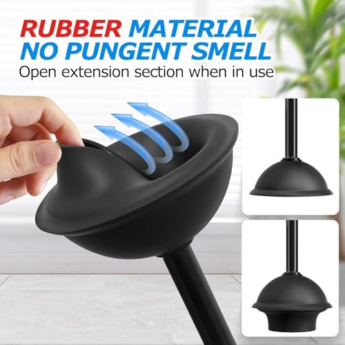Black 3-Pack Toilet Brush and Plunger Set with Extended Handle and Storage Bases