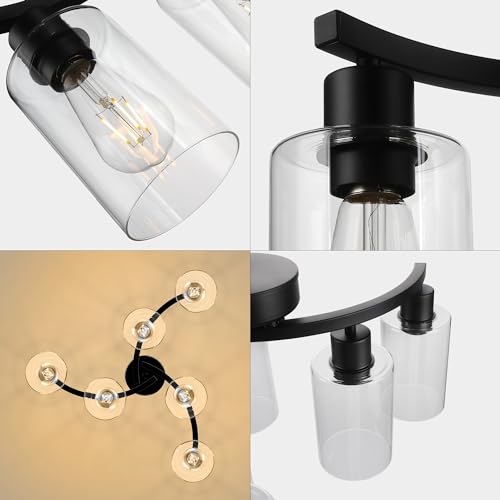 Black 6-Light Modern Farmhouse Pendant Chandelier - Adjustable Height Kitchen Lighting