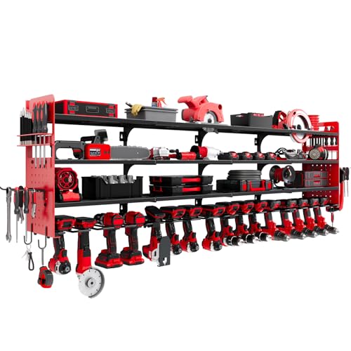 Large Power Tool Organizer Wall Mount, 16 Drill Holders Storage Rack,