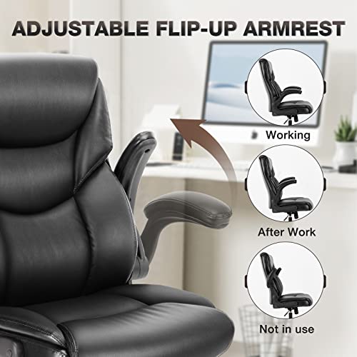 OLIXIS Black PU Leather Ergonomic Office Desk Chair with Flip-up Armrests