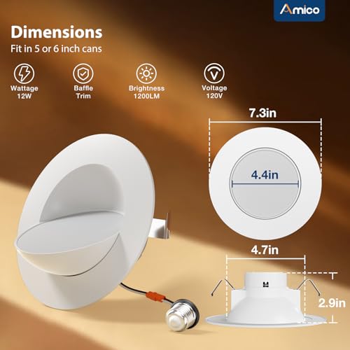 6 Inch Adjustable Gimbal Recessed LED Can Lights - 5CCT Dimmable, 6 Pack
