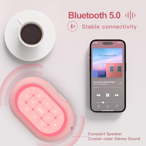 Pink Small White Noise Sound Machine Alarm Clock with Bluetooth & Night Light
