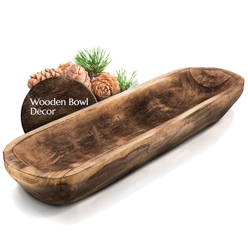 Wooden Dough Bowl for Decor - Hand Carved Rustic Centerpiece 17.75in
