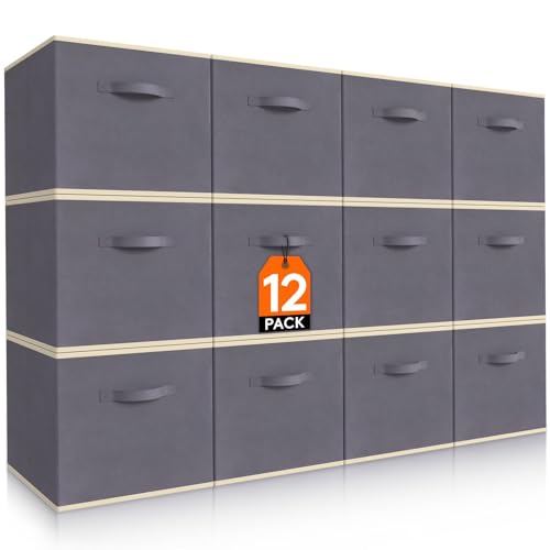Lifewit Gray 11 Inch Foldable Storage Cubes, 18L, 26x26x28cm, 12 Pack