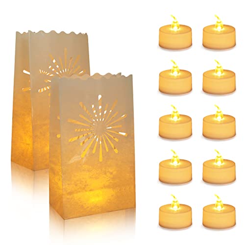 AceList 30 PCS Luminary Bags with 30 LED Tea Lights Flameless Candles Set for Weddings, Parties, Holidays – Bag+Candle Fireworks