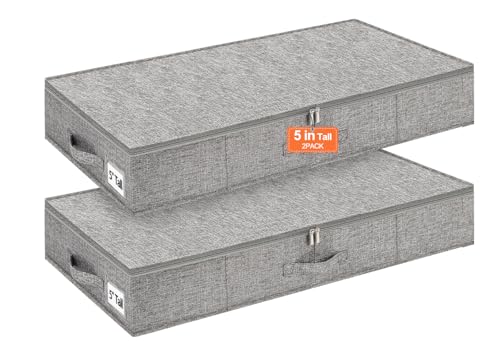 Punemi 5 Inch Low Profile Under Bed Storage Bin - Grey 2 Pack