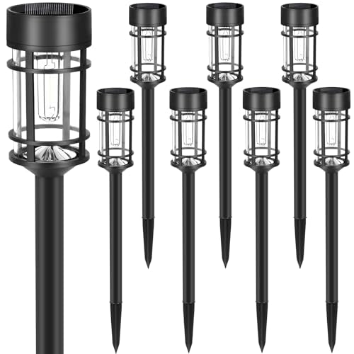 Black Solar Pathway Lights 8 Pack Outdoor Waterproof Garden Lighting with Warm White 3000K