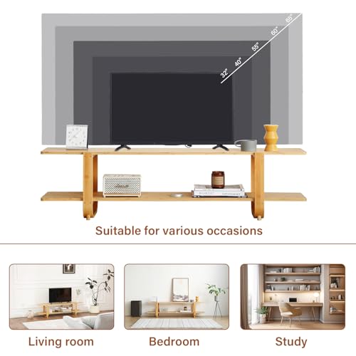 Welnow 2 Tiers Wood TV Stand for 65 Inch Flat Screen Media Console