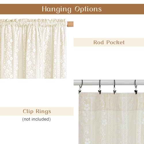 Light Filtering Linen Curtains for Bedroom & Living Room - Beige 52W x 84L, 2 Panels, Double Layer Boho Farmhouse Style - Variation of Light Filtering Beige 52W x 84L
