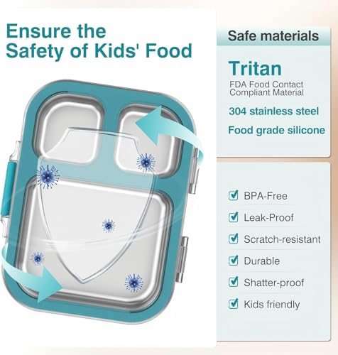 HOMEKOL 27oz Stainless Steel Bento Lunch Box with Leak-Proof Lid, Blue, 3.3 Cups
