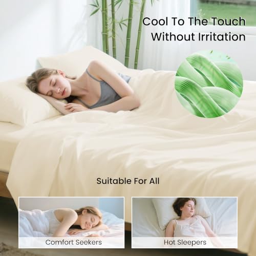 Love's Cabin Queen Rayon Bamboo Bed Sheet Set Beige - Cooling & Deep Pocket