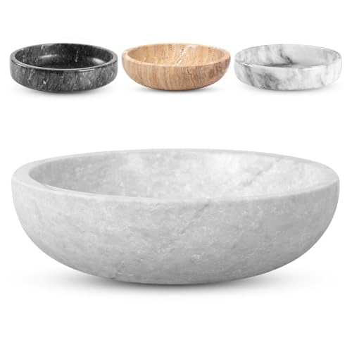 Travertine Decorative Bowl - White/Gray Organic Modern Centerpiece 7.8"