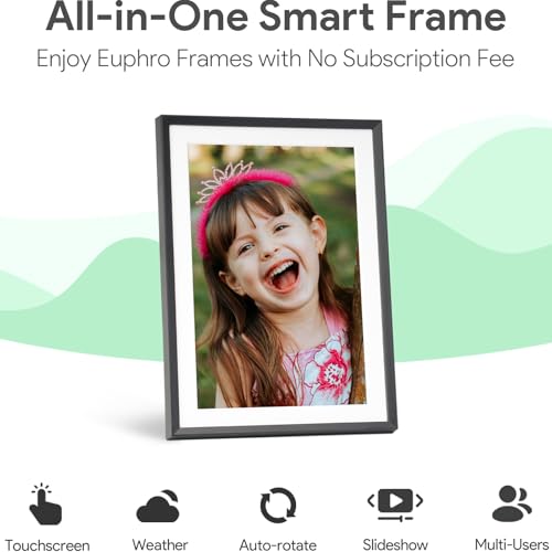 Euphro 10.1-Inch Digital Photo Frame with 32GB Storage, Touch Screen, WiFi Sharing