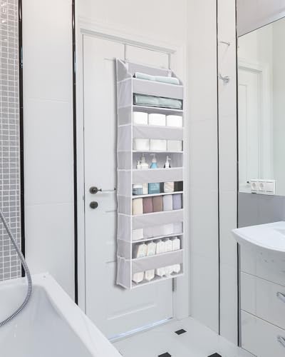 Grey Over Door Organizer with 5 Large & Mesh Pockets - 44 lbs Capacity, Kids Toys & Shoe Storage, 5 Layer Variation of THIS listing