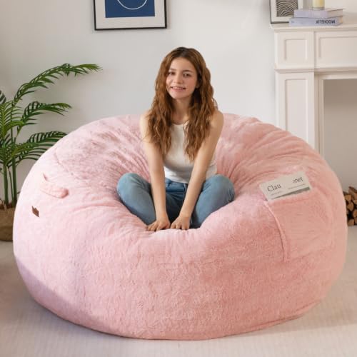 Pink 4FT Bean Bag Chair with Supportive Foam - Cozy Faux Fur Sofa
