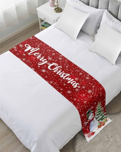 DecorLovee 94x20 Red Christmas Bed Runner for King Size Bed Holiday Decor