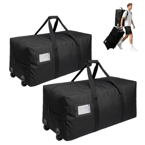 Heavy Duty Travel Duffel Bag with Wheels - 92L Large Black Rolling Bag