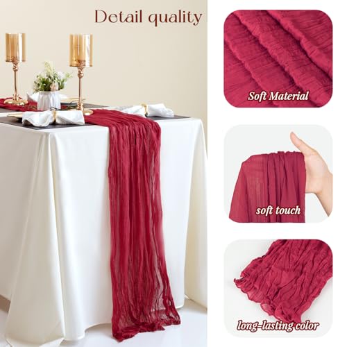 Sioloc Burgundy Red Cheesecloth Table Runner 10 Pack - Fall Holiday Decor, 35x120 inches