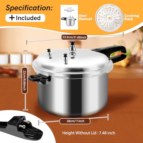 12 Qt Aluminum Pressure Cooker with Steaming Rack for Gas Stove Cooking