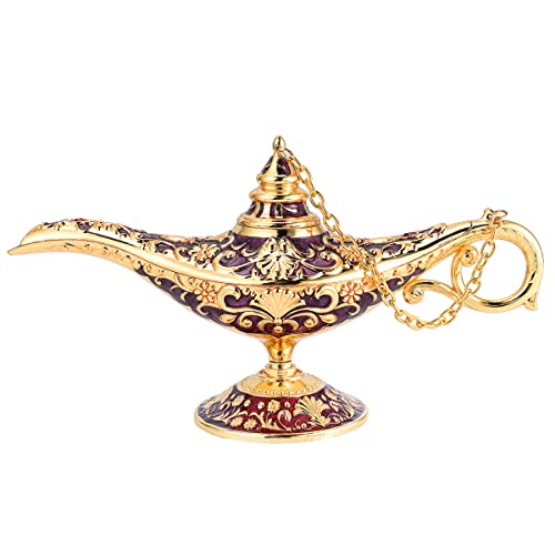 K COOL Classic Aladdin Magic Genie Lamp Legend Wishing Light Costume Lamp Metal Carved Cone Incense Burner for Home Tabletop Decoration Party Birthday Halloween Christmas(Dark Purple)