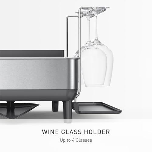 Gray Full-Size Dish Drying Rack with Swivel Spout & Wine Glass Holder